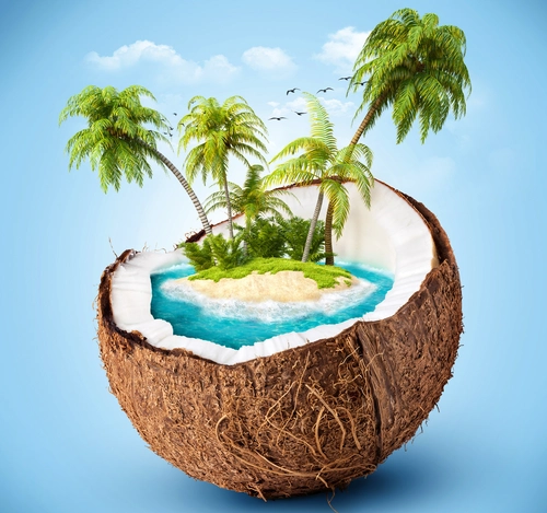 кокос, остров, пальмы, голкбые, зелёные
