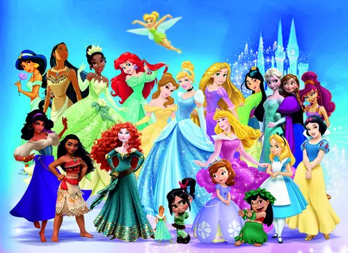 принцессы, замок, все принцессы диснея, мультфильмы, фан-арт, синие, голубые, для девочек, детские