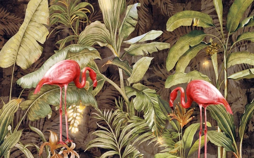  сад фламинго, джунгли, растения, зелёные, коричневые