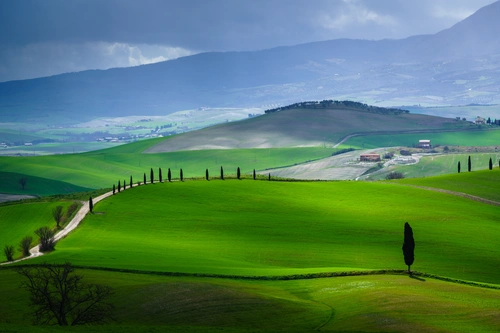 тоскана, италия, поле, природа, зеленые, синие
