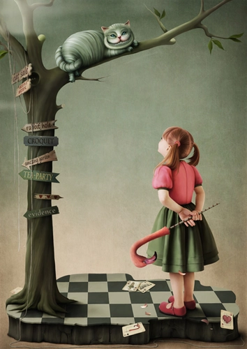 Алиса в стране чудес, сказка, детские, кот, Чеширский кот, дерево, девочка, Алиса