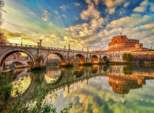 италия, рим, водный канал, мост, небо, голубые, бежевые