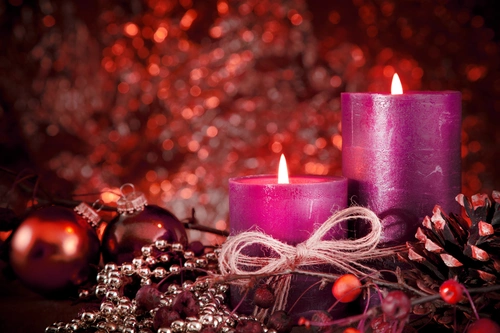 свечи, шар, гирлянда, праздник, новый год, красные, розовые