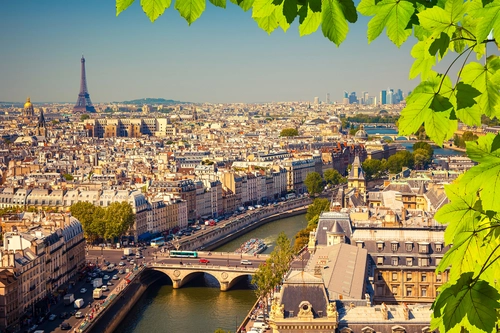 париж, франция, листва, город, синие, бежевые, зеленые