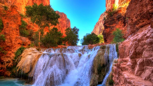 Водопад, США, Гранд-Фолс, Аризона, Литтл-Колорадо, камни, скалы, оранжевые