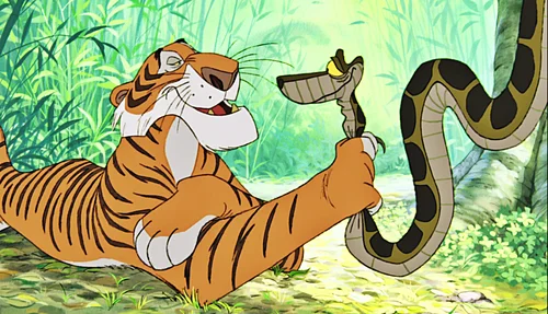 мультфильм, детские, Шерхан тигр, удав Каа, джунгли, зелёные, оранжевые