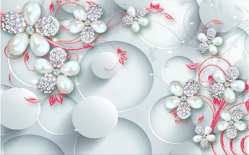 3D фон, настенные цветы, украшения, жемчуг, круги, шары, узор, белые, серые