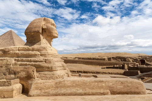 египет, сфинкс, пустыня, песок, скульптура, небо, синие, белые, бежевые
