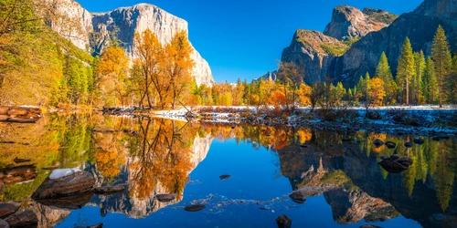 Парк США, горы, осень, Калифорния, деревья, голубые, оранжевые