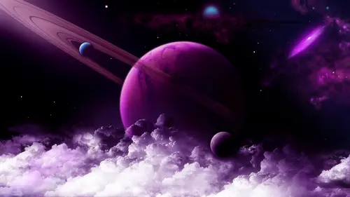 космос, вселенная, планета, сатурн, кольца, звёзды, галактика, задымлённость, фиолетовые
