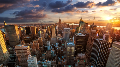 небоскребы, нью-йорк, город, архитектура, желтые