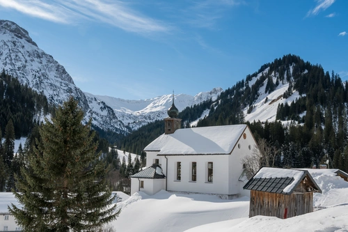 зима, церковь, снег, время года, природа, горы, белые