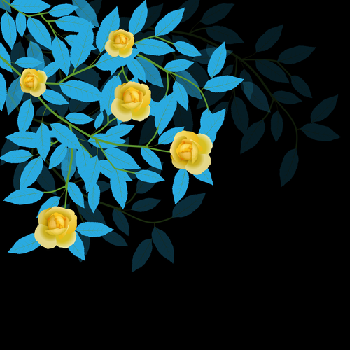 вектор, цветы, чёрные, голубые, жёлтые