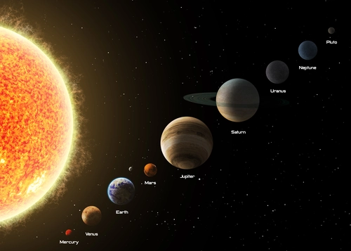 космос, вселенная, звёзды, планеты, парад планет, солнце, чёрные, оранжевые