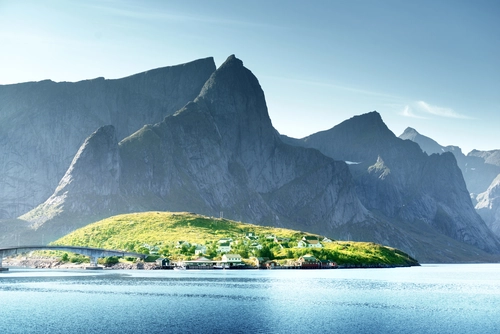 острова, норвегия, природа, скалы, серые, голубые