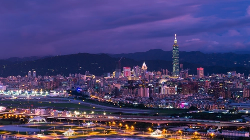тайвань, тайбэй 101, небоскреб, город, вечер, розовые, желтые
