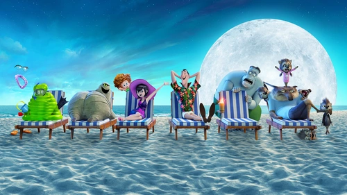 монстры на каникулах, мультфильм, детские, луна, песок, пляж