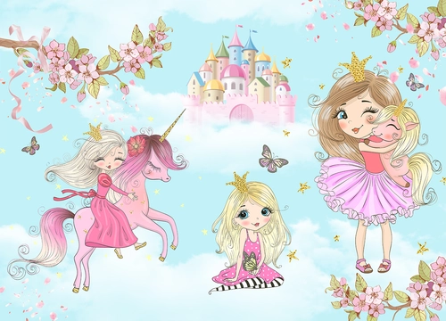 принцессы, HD, единорог, замок, детские, для девочек, голубые, розовые, красные