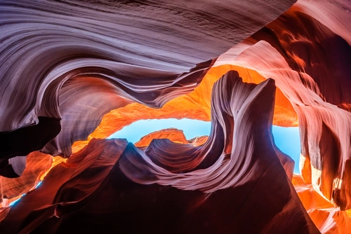 каньон, пещера, небо, скала, фотография, голубые, синие, коричневые, красные