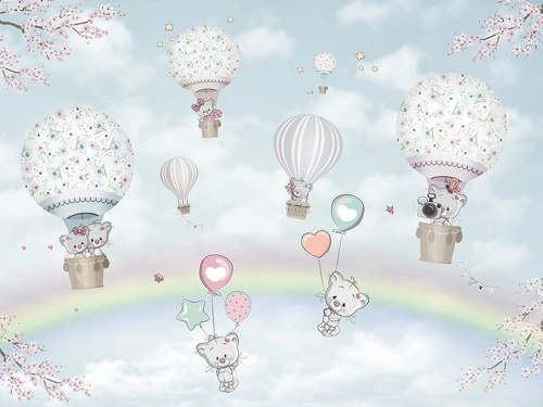 котики, HD, воздушные шары, детские, для девочек, белые, зеленые, розовые, радуга