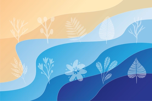 берег, пляж, цифровая графика, абстракция, абстрактные, рисунок, растительность, бежевые, голубые, синие
