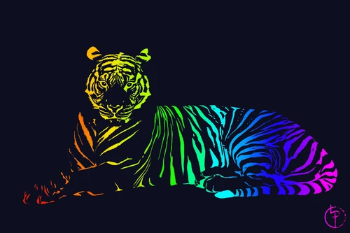 тигр, неон, чёрные, рисунок