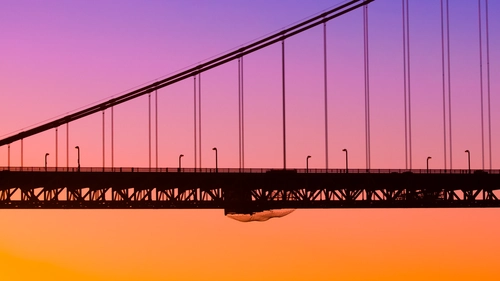 мост, фотография, оранжевые, фиолетовые, черные