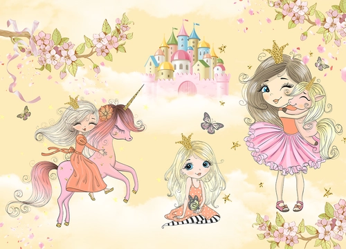 принцессы, HD, единорог, замок, детские, для девочек, желтые, розовые, красные