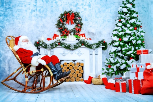 кресло, санта, праздник, подарки, новый год, белые, голубые, красные