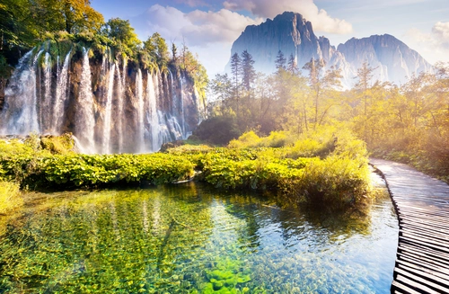 природа, хорватия, плитвицкие озера, водопад, горы