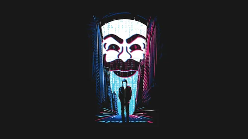 анонимус, арт, 2д, маска, черные, постер, синие