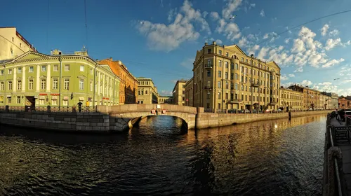 Санкт-Петербург, Нева, канал, река, мост, город, желтые, зеленые, синие