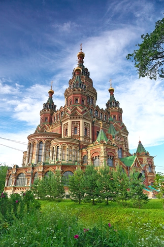 храм, архитектура, санкт-петербург, коричневые, голубые, белые