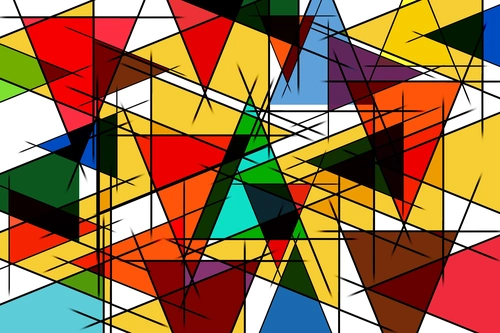 геометрические фигуры, треугольники, линии, жёлтые, красные